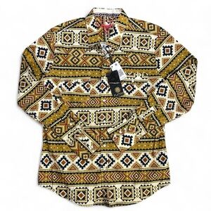 Men's NWT Platini Aztec Geometric Print Embroidered Button-Up Shirt - Size L